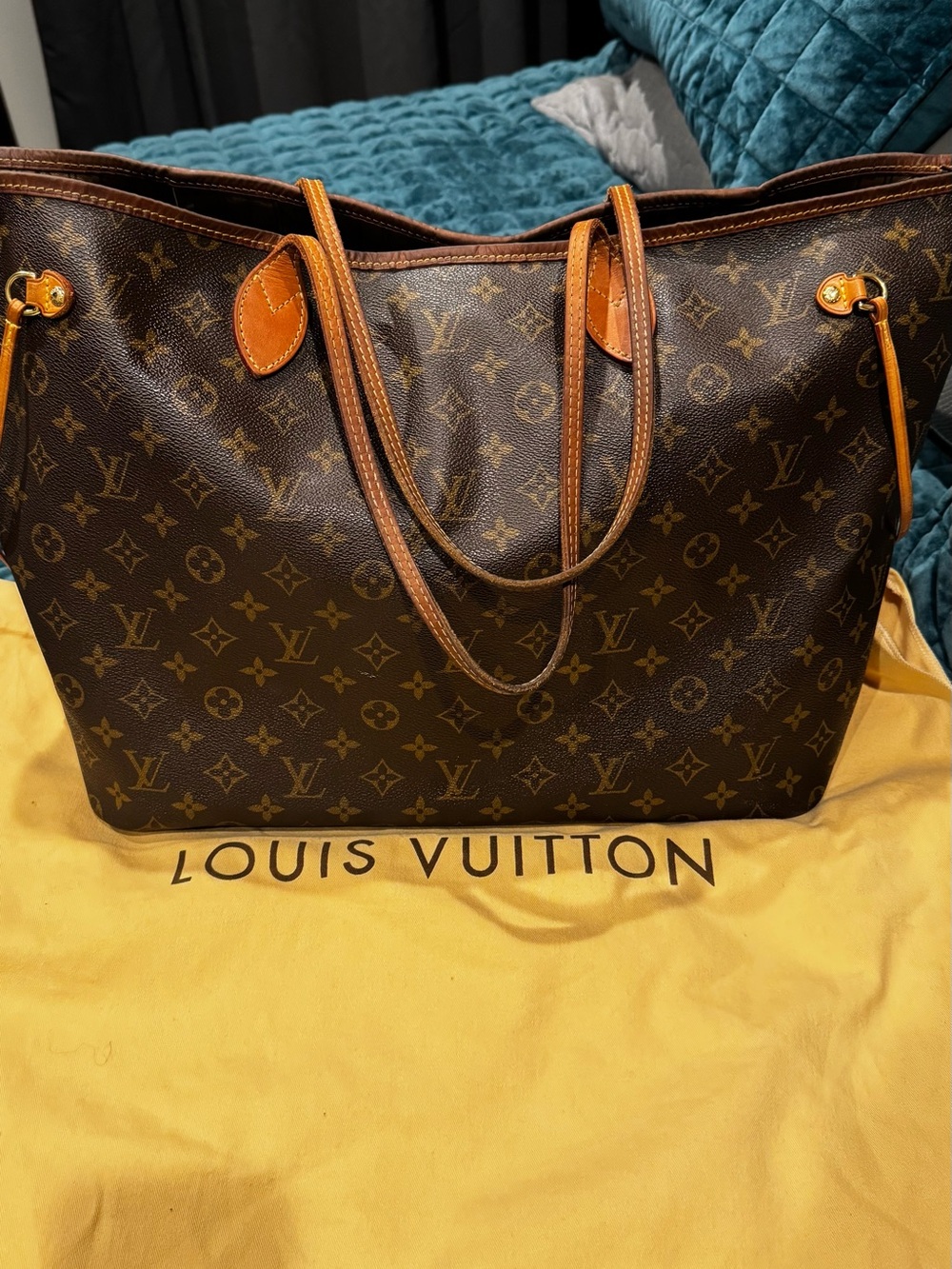 Louis Vuitton Monogram Canvas Tote with Tan Leather Trim